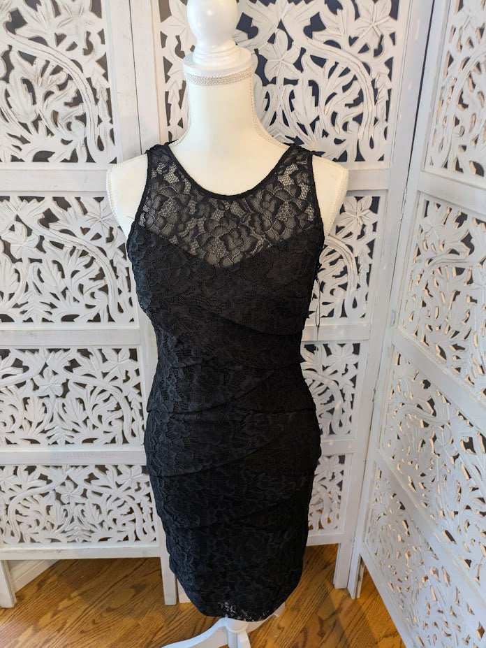 White House Black Market Cut in Lace Elegant Black Lace Dress NWT Sz 6