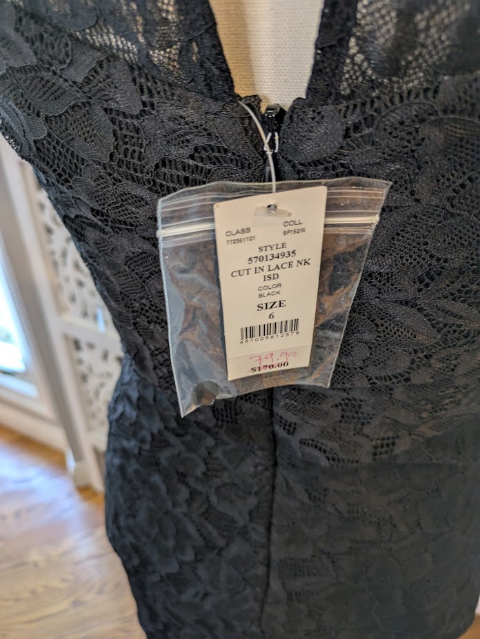 White House Black Market Cut in Lace Elegant Black Lace Dress NWT Sz 6