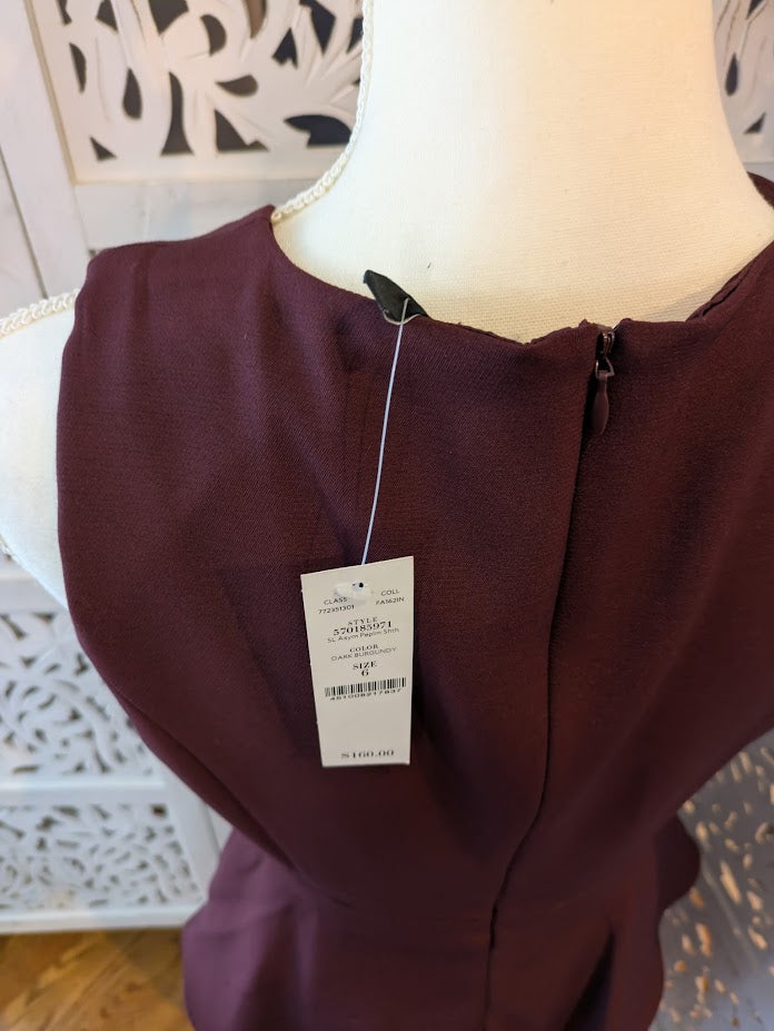 White House Black Market Elegant Burgundy Sleeveless Dress NWT Sz 6