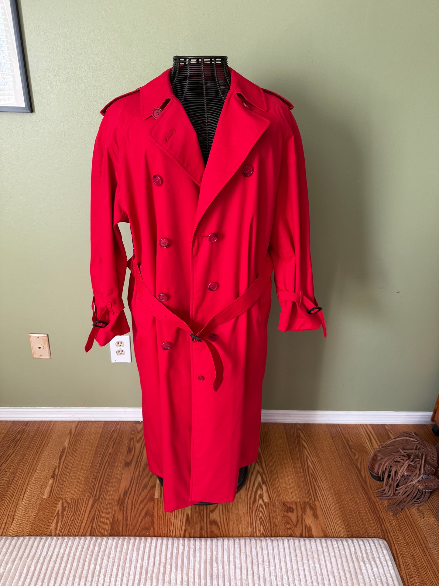 Burberry Vintage Red Trench Coat Sz 14 Extra Long