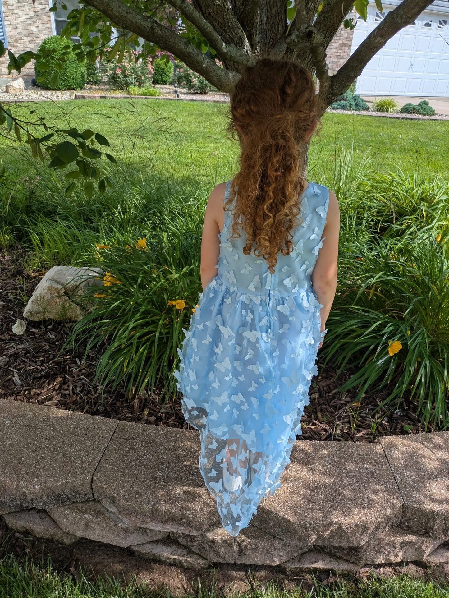 Rare Editions Girl's Blue White and Cream Embellished Fit and Flare Sundress - NWT
