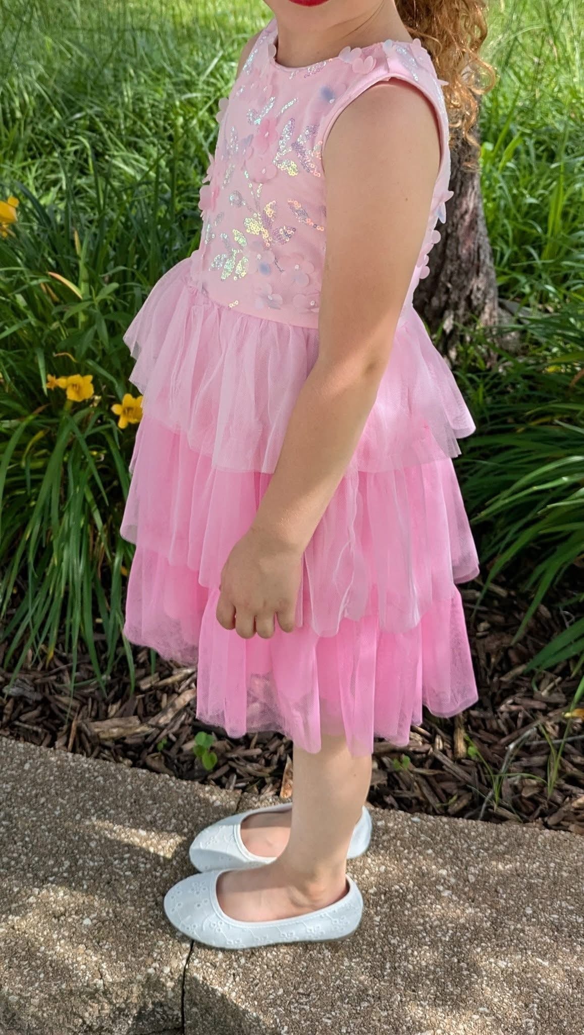 Rare Editions Girl's Pink Dress with Silver Floral Details - NWT