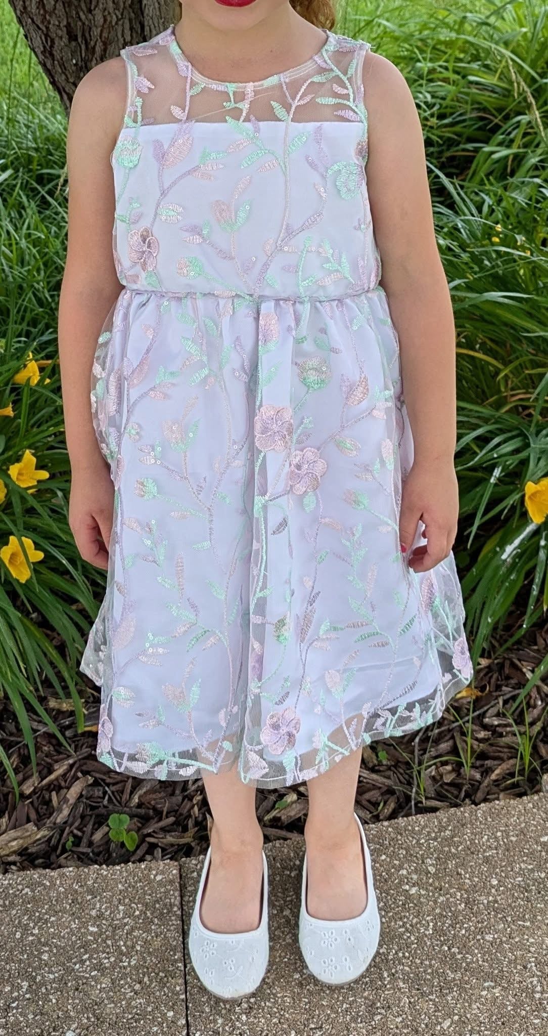 Rare Editions Girl's White Pink and Purple Sleeveless Scoop Neck Dress - NWT