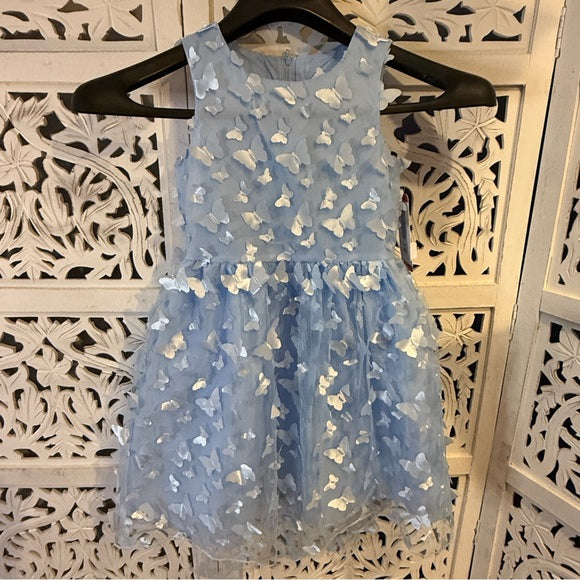 Rare Editions Girl's Blue White and Cream Embellished Fit and Flare Sundress - NWT