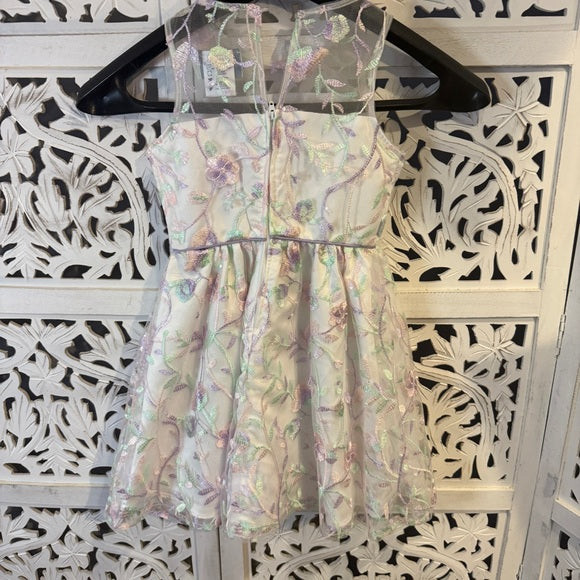 Rare Editions Girl's White Pink and Purple Sleeveless Scoop Neck Dress - NWT