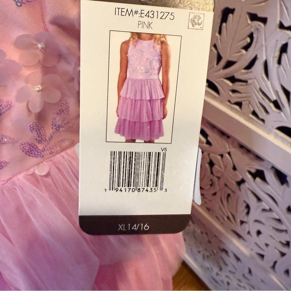 Rare Editions Girl's Pink Dress with Silver Floral Details - NWT