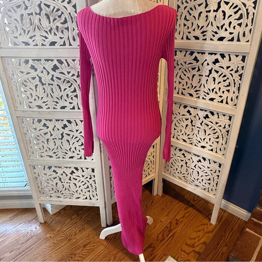 Astr Fuchsia Long Sleeve Ribbed Dress Sz L