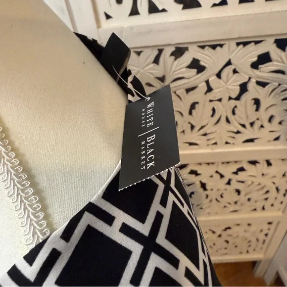 White House Black Market Elegant Black and White Geometric Dress NWT Sz 12