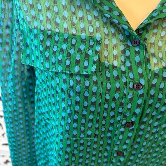 Liz Claiborne Green Buttoned Long Sleeve Blouse Sz M