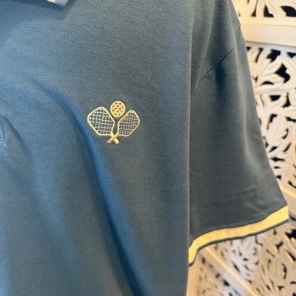 Men's Blue Pickleball Polo Shirt with Cream Accents NWT