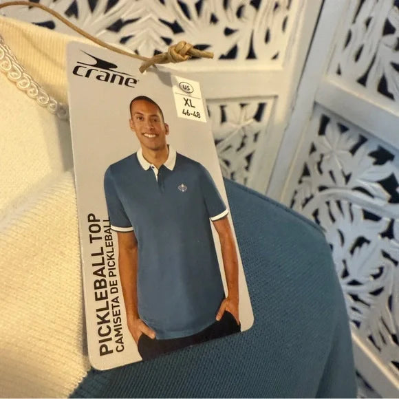 Men's Blue Pickleball Polo Shirt with Cream Accents NWT