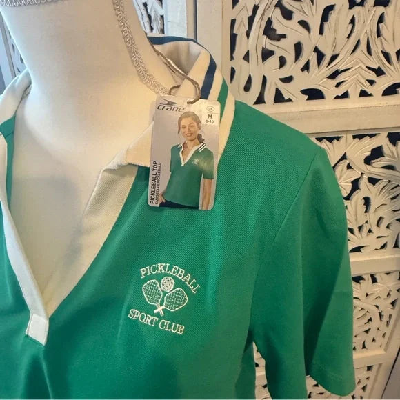 Green Pickleball Sport Club Women's Polo Shirt NWT