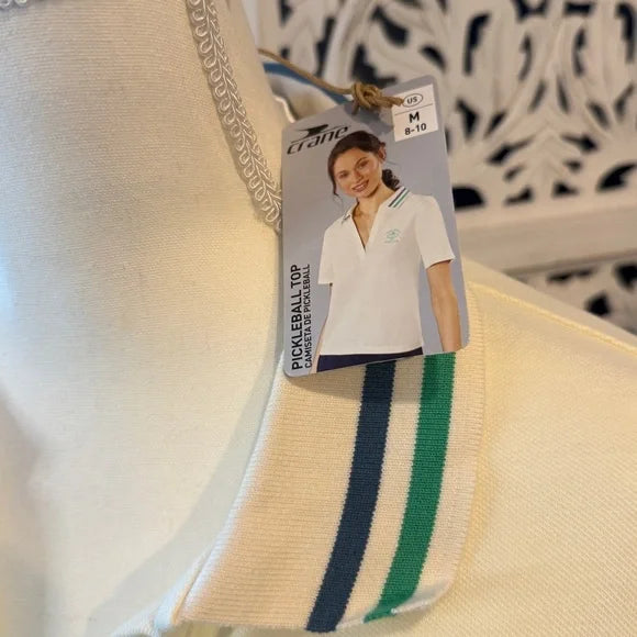 White Pickleball Sport Club Women's Polo Shirt NWT