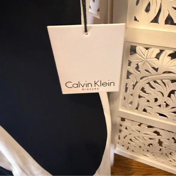Calvin Klein Black and White Sleeveless Halter Midi Dress NWT Sz 8