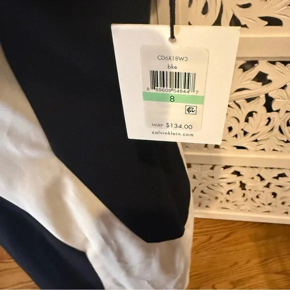 Calvin Klein Black and White Sleeveless Halter Midi Dress NWT Sz 8