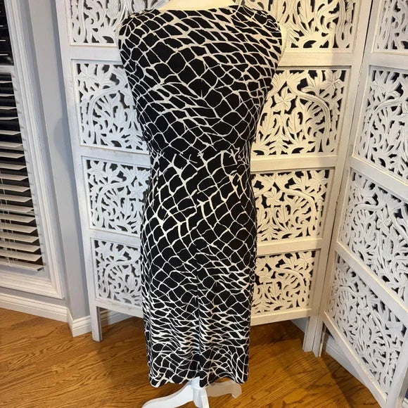Ralph Lauren Black and White Sheath Midi Dress NWT Sz 6