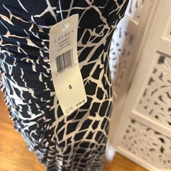 Ralph Lauren Black and White Sheath Midi Dress NWT Sz 6