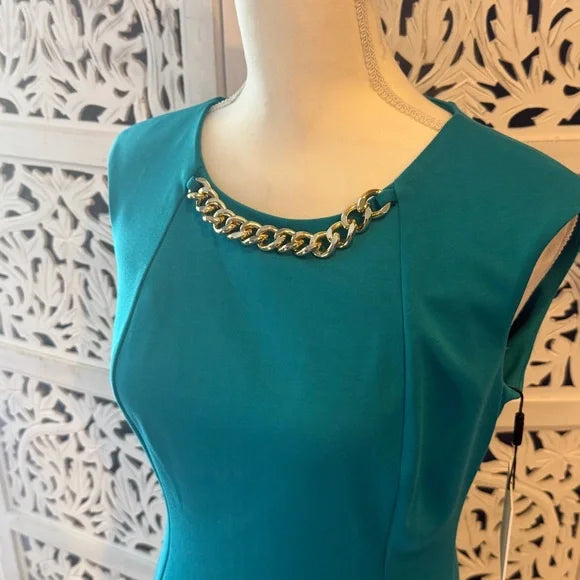 Calvin Klein Teal Chain-Detail Midi Dress NWT Sz 6