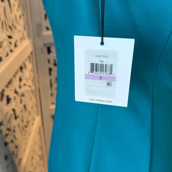 Calvin Klein Teal Chain-Detail Midi Dress NWT Sz 6