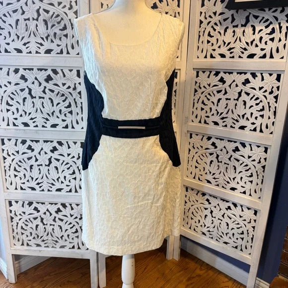 Michael Kors White and Black Textured Dress NWT Sz 8