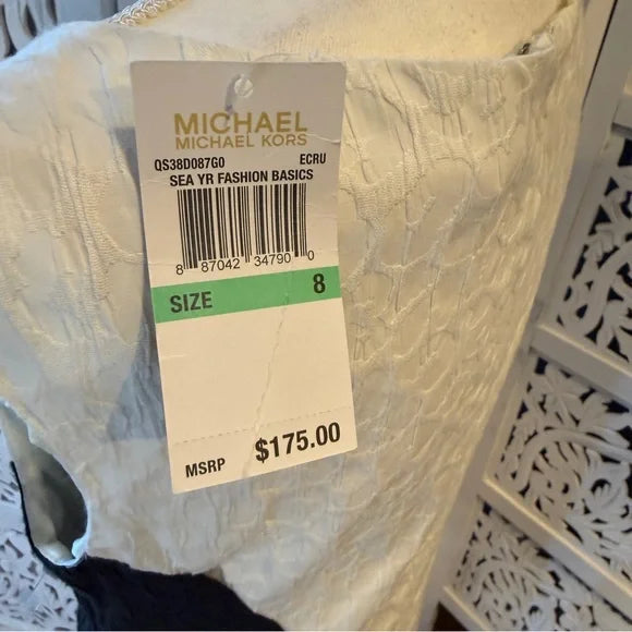 Michael Kors White and Black Textured Dress NWT Sz 8
