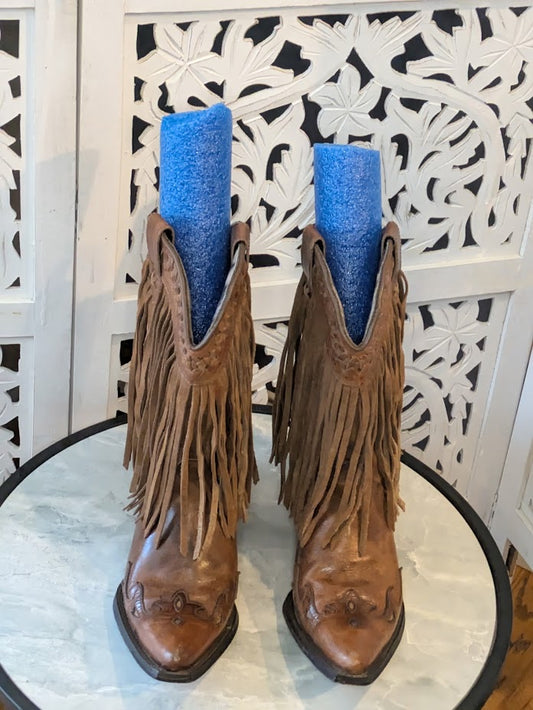Dingo Brown Fringed Heeled Boots Sz 10
