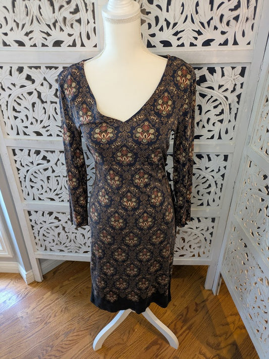 Tory Burch Blue Pink Asymmetrical Ruched Bodycon Dress Sz L