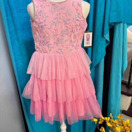 Rare Editions Girl's Pink Dress with Silver Floral Details - NWT
