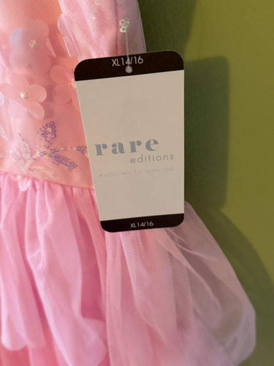 Rare Editions Girl's Pink Dress with Silver Floral Details - NWT