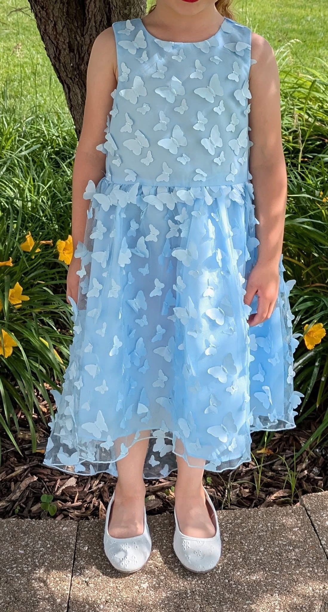 Rare Editions Girl's  Blue White and Cream Embellished Fit and Flare Sundress - NWT