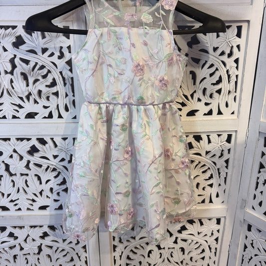 Rare Editions Girl's White Pink and Purple Sleeveless Scoop Neck Dress - NWT
