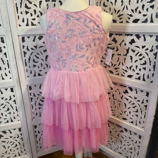 Rare Editions Girl's Pink Dress with Silver Floral Details - NWT