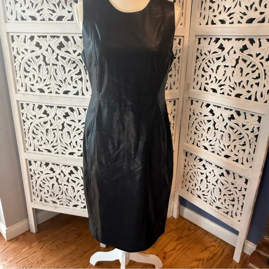 Calvin Klein Faux Leather Black Midi Dress NWT Sz 10