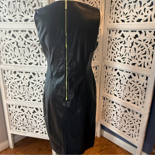 Calvin Klein Faux Leather Black Midi Dress NWT Sz 10