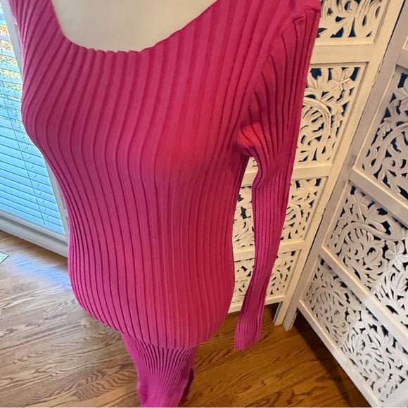 Astr Fuchsia Long Sleeve Ribbed Dress Sz L