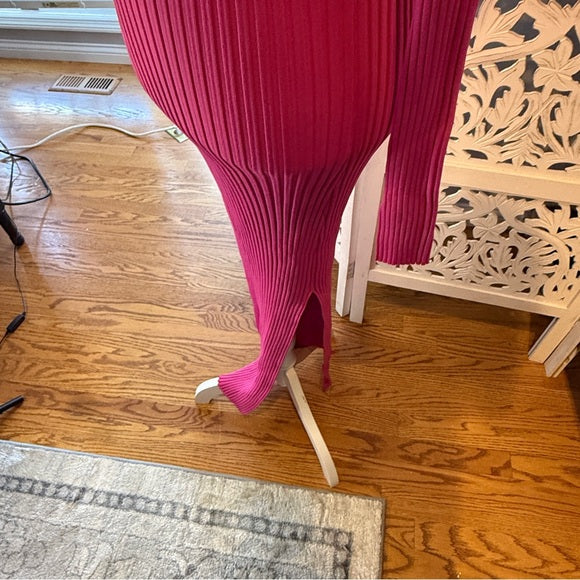 Astr Fuchsia Long Sleeve Ribbed Dress Sz L