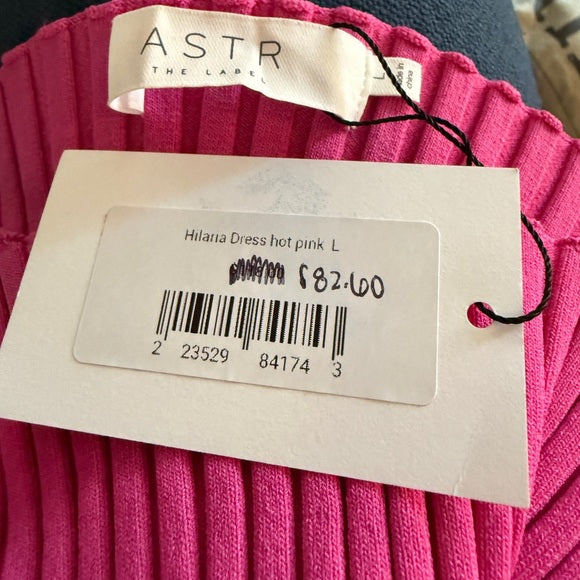 Astr Fuchsia Long Sleeve Ribbed Dress Sz L