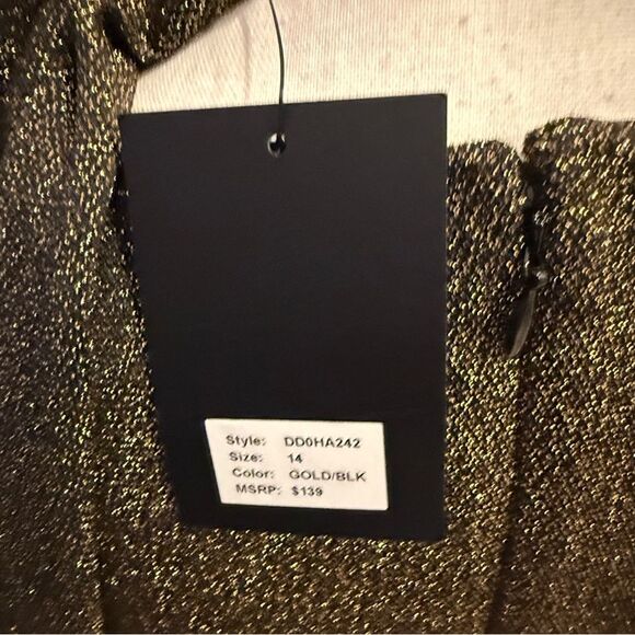 NWT DKNY Shimmering Gold Long Sleeve Dress Sz 14