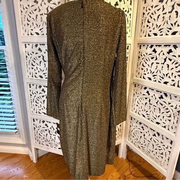 NWT DKNY Shimmering Gold Long Sleeve Dress Sz 14