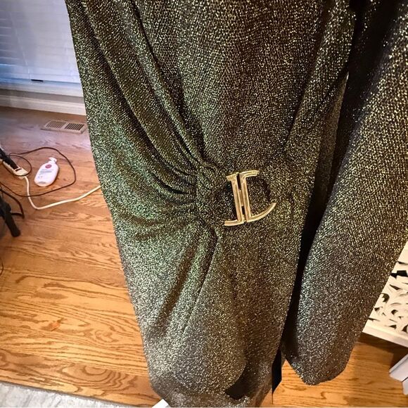 NWT DKNY Shimmering Gold Long Sleeve Dress Sz 14