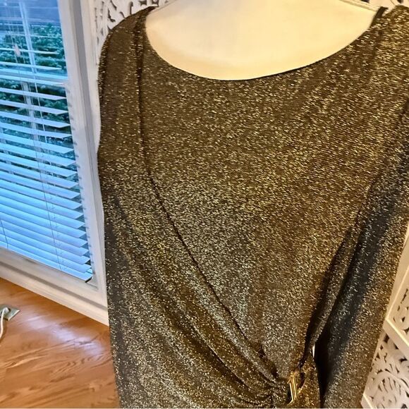 NWT DKNY Shimmering Gold Long Sleeve Dress Sz 14