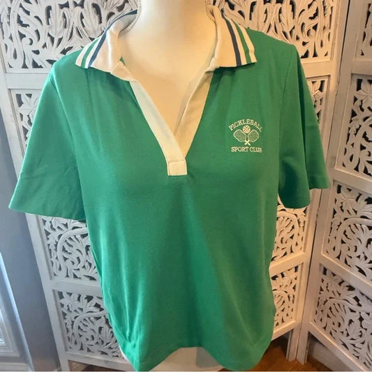 Green Pickleball Sport Club Women's Polo Shirt NWT