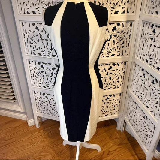 Calvin Klein Black and White Sleeveless Halter Midi Dress NWT Sz 8