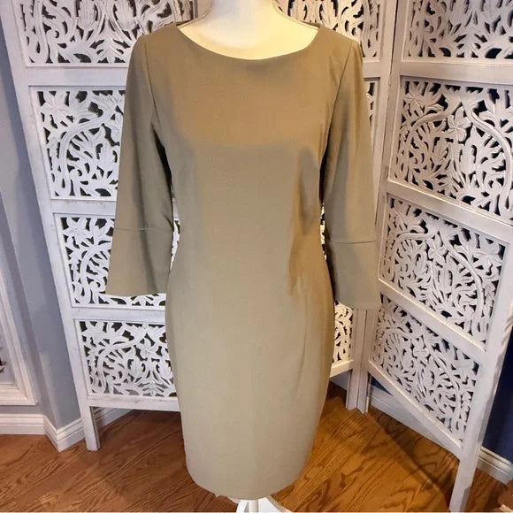 Calvin Klein Tan Ruched Sheath Dress Bateau Neckline NWT Sz 10