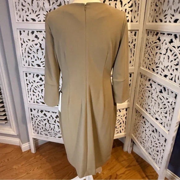 Calvin Klein Tan Ruched Sheath Dress Bateau Neckline NWT Sz 10