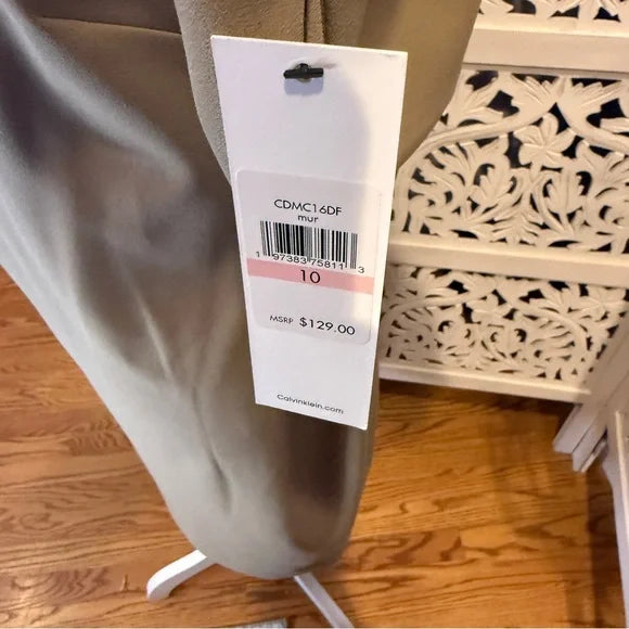 Calvin Klein Tan Ruched Sheath Dress Bateau Neckline NWT Sz 10