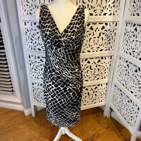 Ralph Lauren Black and White Sheath Midi Dress NWT Sz 6
